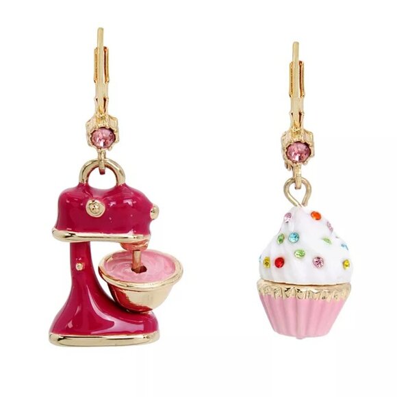 NWT Betsey Johnson Babycakes Cupcake Mixer Mismatch Drop Earrings Faux Stone - Picture 5 of 8